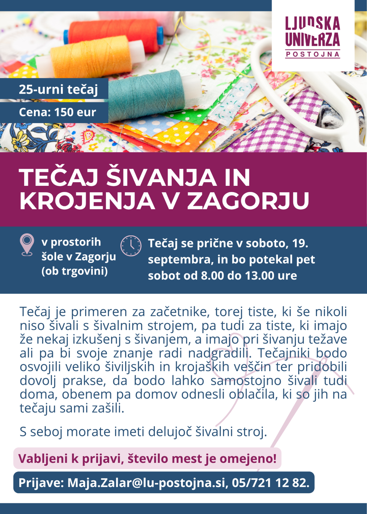Tečaj šivanja v Zagorju